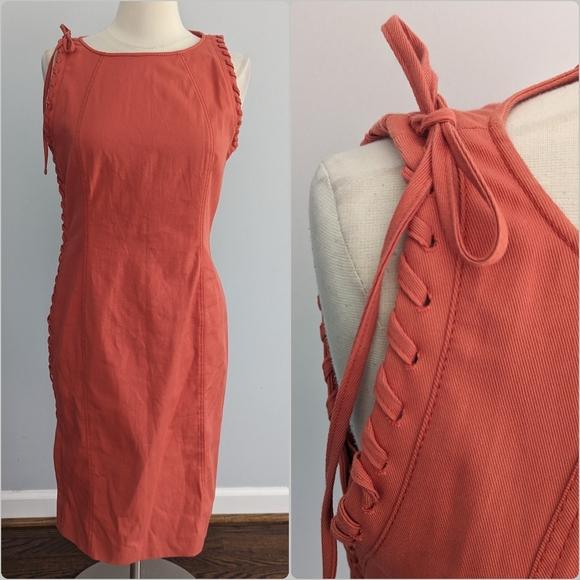 Valentino Dresses & Skirts - Women's Valentino Roman Orange Coral Lace Up Sign Denim Dress US 10 46